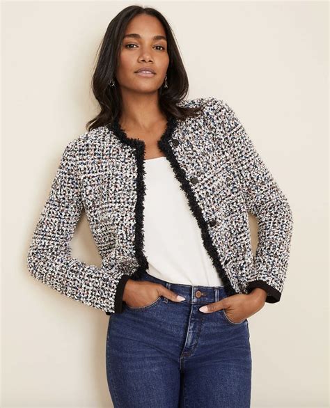 similar to chanel suits|Chanel look alike tweed jacket.